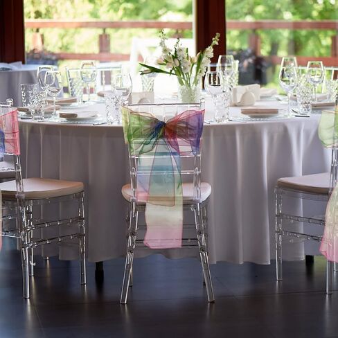 50 حزمة من أوشحة كرسي الأورجانزا، ربطات كرسي قوس قزح، أشرطة لتزيين كراسي الزفاف لتزيين حفلات الزفاف (قوس قزح) in Kuwait