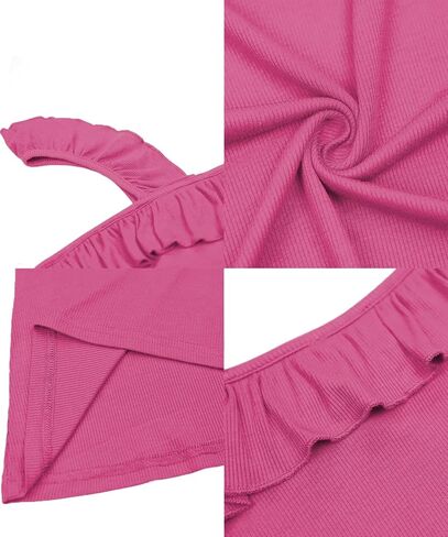 قميص بدون أكمام مضلع من Poetsky للنساء صيفي برقبة مربعة وحزام مكشكش بدون أكمام in Kuwait