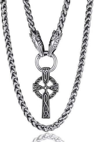 قلادة ChainsProMax للرجال مكتنزة Viking Mjolnir/Fenrir Wolf/Celtic/Rune، مع سلسلة 28 بوصة، يمكن تخصيصها، مجوهرات نورس فايكنغ من الفولاذ المقاوم للصدأ، مطلية بالذهب/أسود، أرسل صندوق هدايا in Kuwait