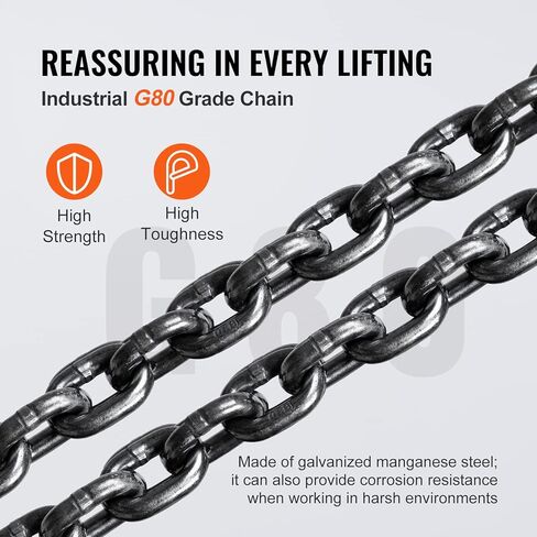 VEVOR Hand Chain Hoist 1/2 Ton 10 FT Come Along, 1100 lbs Capacity G80 Galvanized Carbon Steel with Double-Pawl Brake, Auto Chain Leading & 360° Rotation Hook, for Garage Factory Dock in Saudi Arabia