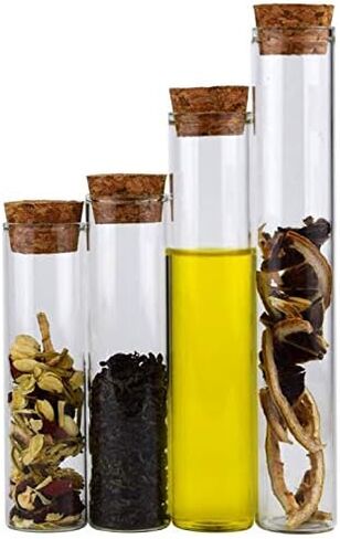 XINGZI 10 قطع 60 مل أنابيب اختبار مسطحة شفافة مع سدادات الفلين زجاجة كاشف فارغة قابلة لإعادة الملء برطمانات قارورة مانعة للتسرب لأعشاب الشاي التجميلية ومسحوق الزيوت العطرية تنمو النباتات in Kuwait