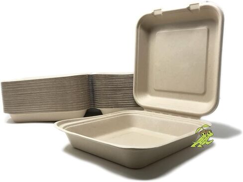 حاوية طعام جاهزة للتركيب مقاس 8 × 8 جيدة كالذهب (50 قطعة) مصنوعة من تفل عشب القمح، MR. GREEN GUYS، حاوية صدفية شديدة التحمل مقاس 8 بوصات in Saudi Arabia