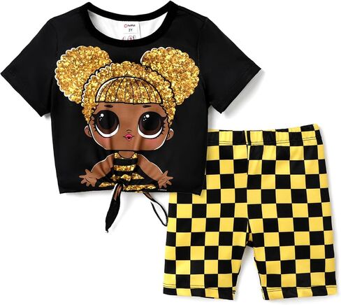 L.O.L. Surprise! Girl's 2 Piece Outfits Tie Knot T-shirt and Checkered Print Short Summer Holiday Sets in Saudi Arabia