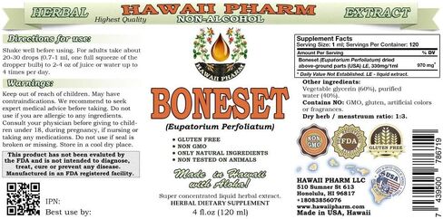 Hawaii Pharm Boneset Alcohol-Free Liquid Extract, Boneset (Eupatorium perfoliatum) Dried Above-Ground Parts Glycerite Natural Herbal Supplement 2 oz in Saudi Arabia