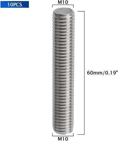 Threaded Rods M10 x 60mm, Fully Threaded Rod 304 Stainless Steel, Fully All Threaded Studs M10-1.5 Thread Pitch for Anchor Bolts, Clamps, Hangers, U-Bolts - 10Pcs in Saudi Arabia