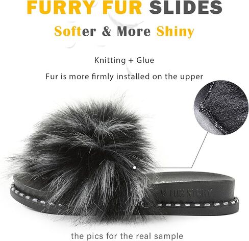 Fur Story Fur Slides Slippers Furry Fuzzy Slides Platform Sandals Open Toe Fluffy Slides Fox Fur Feather Sandals Fur Slip On Shoes for Women in Kuwait