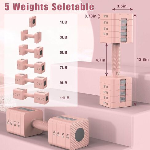 Adjustable Dumbbells Set of 2, 5-in-1 Adjustable Weight Dumbbells for Women/Men, 3lb/5lb/7lb/9lb/11lb Dumbbell Weights Set for Home Gym Workout in Saudi Arabia