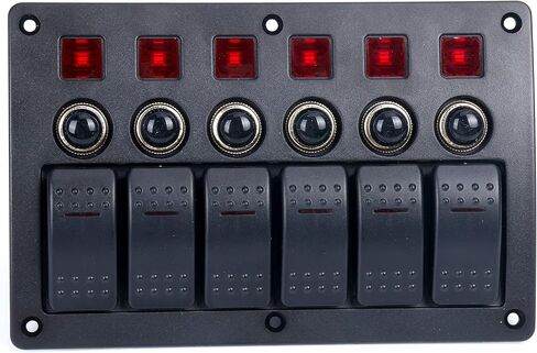 Amarine made 6 Gang Red LED مؤشرات الروك وقواطع دوائر مقاومة للماء لوحة تبديل Rv للقوارب البحرية - PN-CB6-R in Saudi Arabia