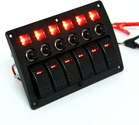 Amarine made 6 Gang Red LED مؤشرات الروك وقواطع دوائر مقاومة للماء لوحة تبديل Rv للقوارب البحرية - PN-CB6-R in Saudi Arabia