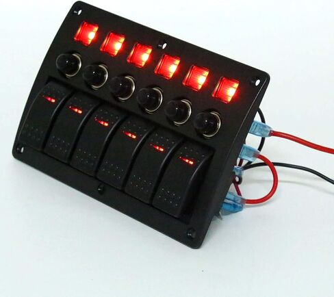 Amarine made 6 Gang Red LED مؤشرات الروك وقواطع دوائر مقاومة للماء لوحة تبديل Rv للقوارب البحرية - PN-CB6-R in Saudi Arabia