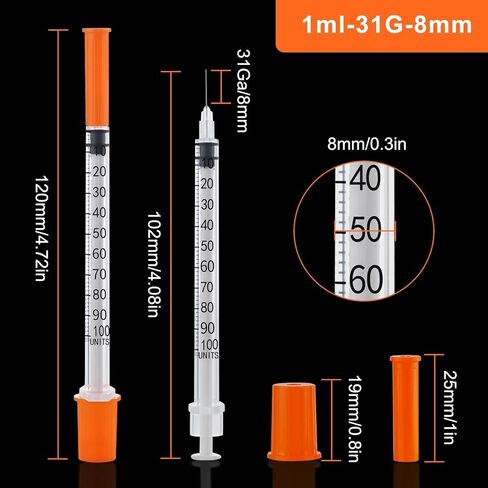 30g 1cc 5/16 Inch-8mm Syringes Compatible U-100 Accurate Measuring for Liquid Individually Sealed Packaging (Pack of 20) in Saudi Arabia
