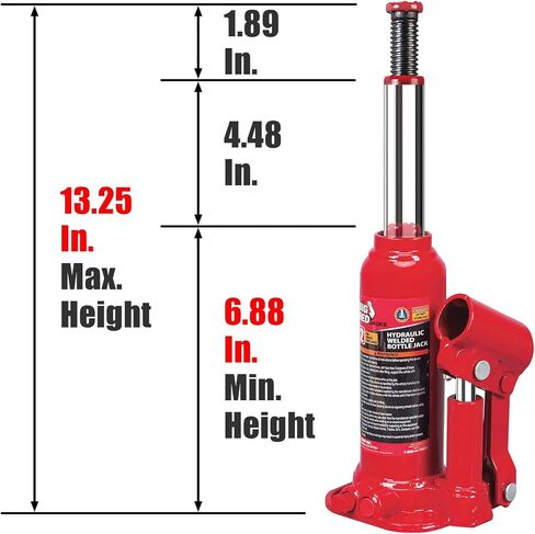 BIG RED T90203B-1 Torin Hydraulic Welded Bottle Jack, 2 Ton (4,000 lb.) Capacity, Red in Saudi Arabia
