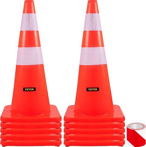 VEVOR Safety Cones, 28 in/73 cm Height, 10 PCS PVC Orange Traffic Cone with 2 Reflective Collars and Weighted Base, Used for Traffic Control, Driveway Road Parking and School Improvement in Saudi Arabia