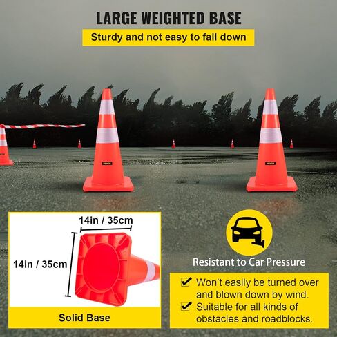 VEVOR Safety Cones, 28 in/73 cm Height, 10 PCS PVC Orange Traffic Cone with 2 Reflective Collars and Weighted Base, Used for Traffic Control, Driveway Road Parking and School Improvement in Saudi Arabia