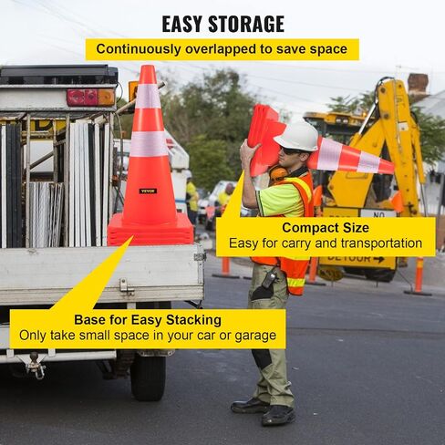 VEVOR Safety Cones, 28 in/73 cm Height, 10 PCS PVC Orange Traffic Cone with 2 Reflective Collars and Weighted Base, Used for Traffic Control, Driveway Road Parking and School Improvement in Saudi Arabia