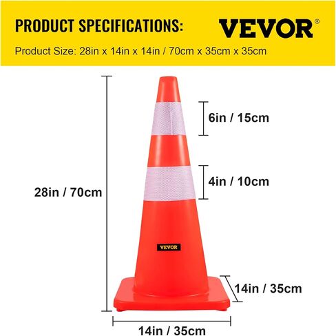 VEVOR Safety Cones, 28 in/73 cm Height, 10 PCS PVC Orange Traffic Cone with 2 Reflective Collars and Weighted Base, Used for Traffic Control, Driveway Road Parking and School Improvement in Saudi Arabia