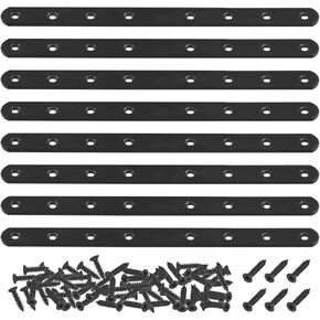 8 Sets 250x20mm(10x0.79inch) Black Straight Bracket Mending Plates for Wood Heavy Duty Iron Metal Flat Straight Brace Joining with Mounting Screws