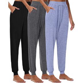 Riyiper 3 Pcs Women's Knit Joggers Pants Sleep Bottom High Waist Athletic Pajama Pant with Pockets Tapered Lounge Sweatpants in Kuwait
