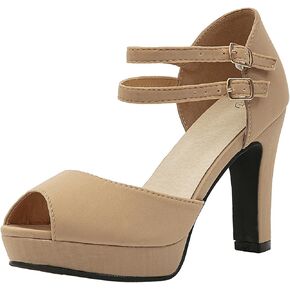 GATUXUS Women's Chunky High Heels Sandals Open Toe Platform Ankle Strappy Sandals Dress Shoes in Kuwait