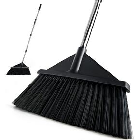 Heavy Duty Broom with 55" Long Handle,Outdoor Broom for Sweeping,Household Angle Broom for Garages,Courtyard,Sidewalks(Black)