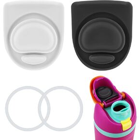 4pcs Bottle Seal Ring & Replacement Stopper for Owala FreeSip 16oz 19oz 24oz 32oz 40oz, Silicone O Ring Water Bottle Lid Parts, Cap Mouth Plug Gasket Accessories, BPA-Free (Black, White)
