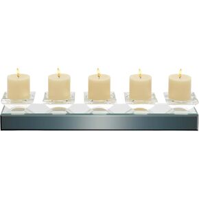 Deco 79 Glass Handmade Pillar 5 Plate Candle Holder with Mirrored Sides, 24" x 4" x 4", Silver