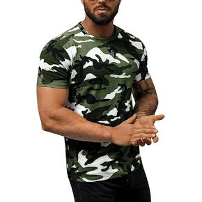 OYOANGLE Men's Camo Print Short Sleeve Round Neck Tee Shirts Athletic Gym Workout Shirt Tops