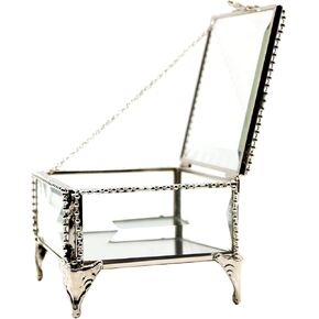 Rectangular Vintage Glass Jewelry Box with Hinged Lid,3.3x3.3x2.3Inches, Keepsake Box Storage for Rings,Trinket and More (Silver)