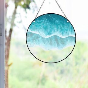 Ocean Scenery Window Hangings Acrylic Sea Wave Suncatcher Stained Glass Panels Wall Decor for Indoor, Ideal Housewarming Gift Home Decor for Mom Grandma Wife Teacher