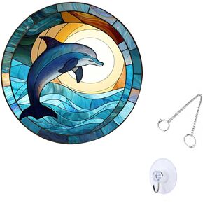 Dolphin Acrylic Window Hangings,Ocean Themed Decor Hanging with Chain, Acrylic Wall Art Decor Panel for Outdoor Home Bedroom Window Porch (Small 8IN)