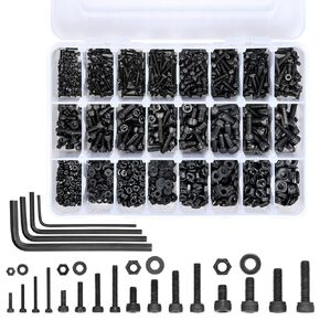 1500 Pcs M2/M3/M4/M5 Hex Screws Nuts Washers Kit - 12.9 Grade Black Alloy Steel Metric Screw and Bolt Assortment Set for Wood Working Hardware (Button Head)