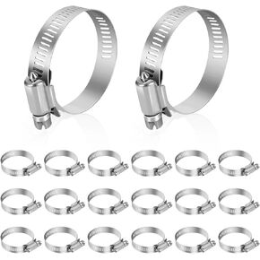 Hose Clamp, Stainless Steel Hose Clamps 1 1/2 Inch to 2 1/2 Inch, Large Adjustable Worm Gear Hose Clamps Assortment Kit Pipe Tool for Fuel Line, Plumbing, Automotive Mechanical, 20 PCS Hose Clamp Set