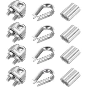 PATIKIL Wire Rope Accessory Set, 304 Stainless Steel 6 Pcs Cable Clip Clamp 6 Pcs Thimble 6 Pcs Aluminum Crimping Loop Sleeve for 5mm/3/16" Cable Rope