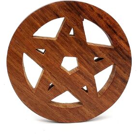 5MOONSUN5's Pentacle Hand Carved Wooden Round Altar Paten for Offerings, Spells, Ritual, Altar Tile, Sacred Space, Decoration, Altar, Wicca, Witchcraft 4 inch