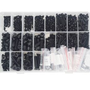 1275pcs Black Nylon Flat Pan Head Machine Screw Metric Thread Countersunk Round Head Bolt Assortment Set Kit M2 M2.5 M3 M4 M5 M6