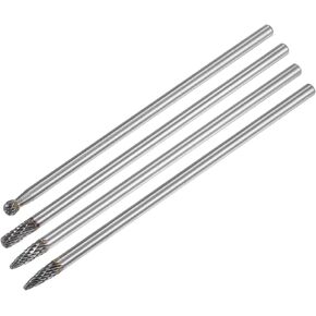 uxcell Tungsten Carbide Rotary Files 1/4" Shank, Double Cut Cylindrical Radius End Rotary Burrs Tool 6mm Dia, for Die Grinder Drill Bit Wood Soft Metal Carving Polishing, 4pcs