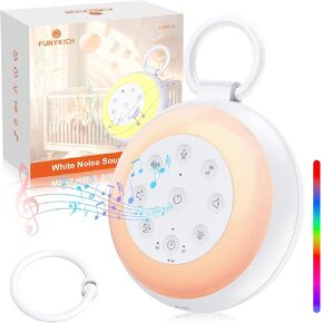 Portable Sound Machine, Travel Sound Machine for Baby Kids Adults Sleeping, 24 Sounds, 50+ Hours Battery Life, Wireless Speaker & Recording Function, 7 Colour Night Light, Sleep Timer