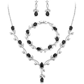 EVER FAITH Bridal Cubic Zirconia Jewelry Set for Women, White Simulated Pearl Leaf Vine Pendant Wedding Party Necklace Earrings Set for Bridesmaid Bride