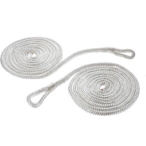 Attwood 11971-7 Double Braided Fender Line, ¼-Inch Thick, 6 Feet Long, With Professionally Spliced Eye, White, Sold in Pairs