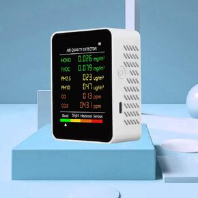 6 in 1 PM2.5 P HCHO TVOC CO CO2 Multifunctional Air Quality Detector CO Carbon Dioxide Formaldehyde Monitor LCD Large Screen Display Portable Home Office Hotel Desktop Air Quality Tester