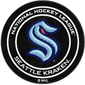 FANMATS 30089 Seattle Kraken Hockey Puck Shaped Rug - 27in. Diameter, Hockey Puck Design, Sports Fan Accent Rug