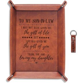 INNObeta Son in Law Gifts Valet Tray from Dad, Mom, Desktop Storage Organizer PU Leather Bedside Tray Key Coin Holder for Birthday, Christmas