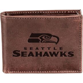 Evergreen Team Sports America NFL Seattle Seahawks Brown Wallet | Bi-Fold | Officially Licensed Stamped Logo | Made of Leather | Money and Card Organizer | Gift Box Included in Kuwait