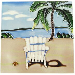 كرسي شاطئ فارغ وبلاط سيراميك على شكل شجرة النخيل على الشاطئ مقاس 8 × 8 بوصات in Kuwait