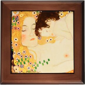 3dRose ft_157653_1 Mother and Child by Gustav Klimt-1905-Detail from The Three Ages of Woman-Mom and Baby Love-Framed Tile Artwork, 8 by 8-Inch
