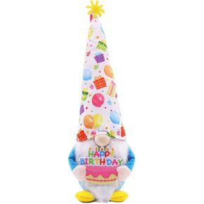 Birthday Gnomes Happy Birthday Decorations Tomte Plush Birthday Gifts, Handmade Party Hat With Colorful Balloons, Cute Birthday Gnomes for Party Tiered Tray Decor, Birthday Gifts for Kids and Women