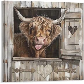 Highland Cow Bathroom Wall Art Decor Highland Cow Farmhouse Wall Canvas Artwork Funny Vintage Cattle Poster Prints Suitable for Gift and Hung in Bathroom Toilet Living Room Kitchen 12"x12"
