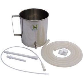 Stainless Steel Enema Bucket 1.5 Quart, Ideal for Home Coffee Enema with Platinum Cured Medical Grade Silicone Hose