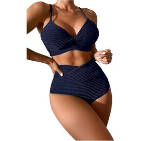 SOLY HUX Women's Two Piece Swimsuit Twist Front High Waisted Bikini Sets Bathing Suits