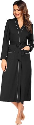 Ekouaer Women Kimono Robes Full Length Knit Bathrobe Lightweight Soft Sleepwear V-neck Casual Ladies Loungewear S-XXL in Kuwait